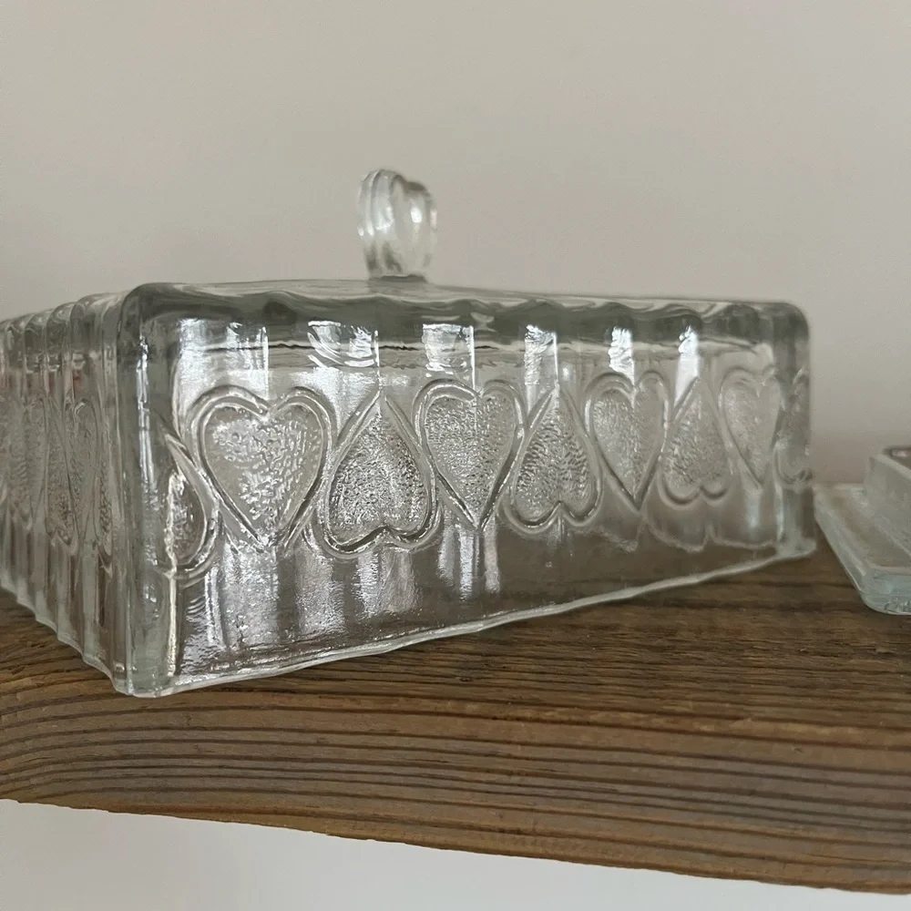 Clear Glass Butter Dish with Heart Design